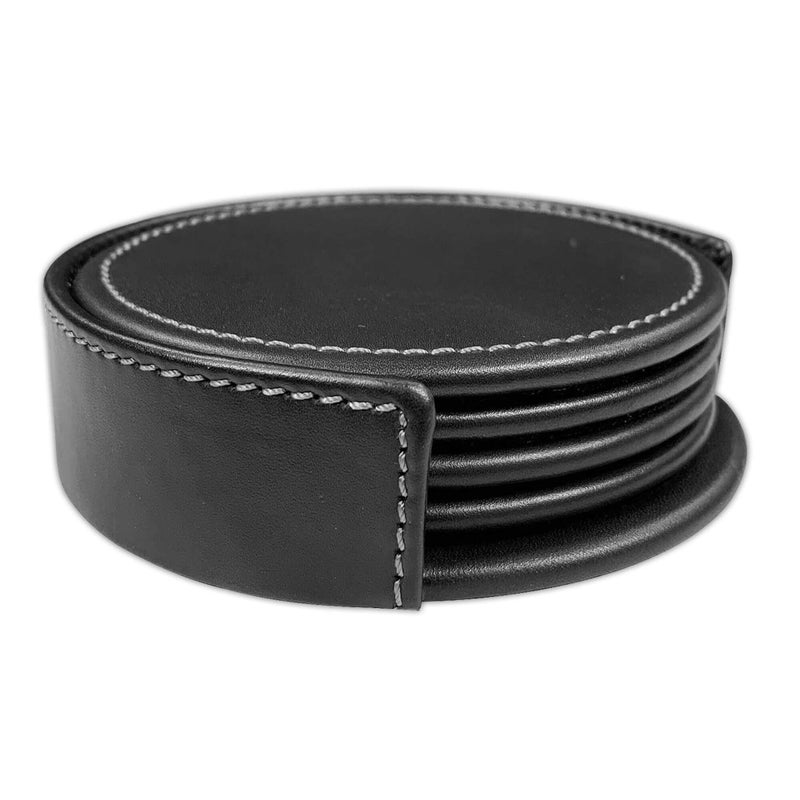 Dacasso Rustic Black Leather 4-Round Coaster Set - Image 2